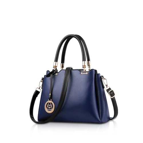 NICOLE & DORIS Damen Mode Handtasche Damen Klein Kunstleder Tasche, Umhängetasche mit Abnehmbarer Schultergurt Navy blau von NICOLE & DORIS