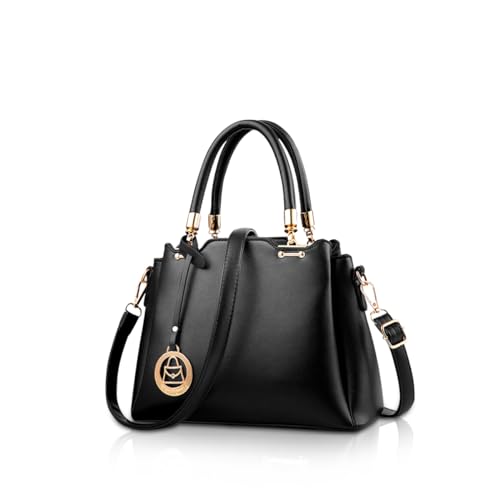 NICOLE & DORIS Damen Mode Handtasche Damen Klein Kunstleder Tasche, Umhängetasche mit Abnehmbarer Schultergurt Schwarz von NICOLE & DORIS