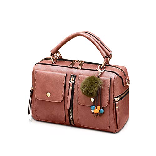 NICOLE & DORIS Damen Mode Handtaschen Modestil Kunstleder Tasche Reißverschluss Umhängetasche Damen Einkaufstasche Umhängetasche PU Leder Kleine Quadratische Tasche Dunkel Rosa von NICOLE & DORIS