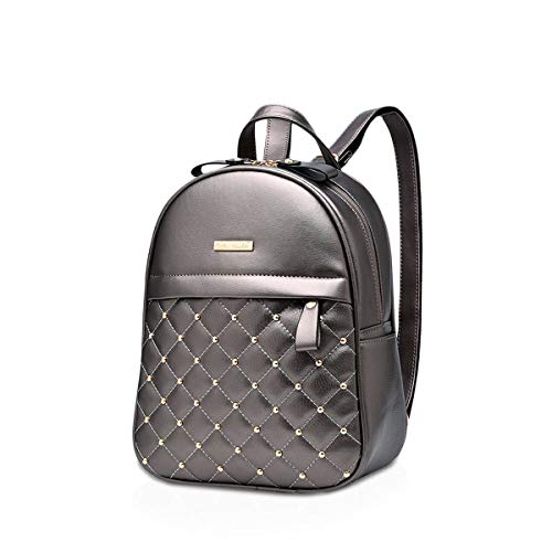 NICOLE & DORIS Damen Mode Rucksack Schultasche Rucksack Umhängetasche mit Niet Leicht Gitter Beiläufig Tagesrucksack PU Leder Silber-Grau von NICOLE & DORIS