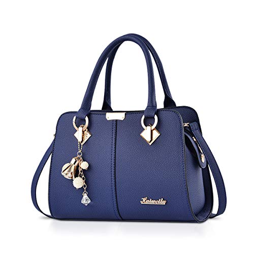 NICOLE & DORIS Damen Handtasche Mittelgross Elegant Handtaschen Mode Umhängetasche Henkeltaschen PU Leder Alltags Schultertasche mit Quasten Anhänger Navy blau von NICOLE & DORIS