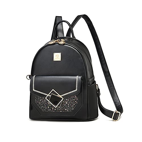 NICOLE & DORIS Damen Rucksack Groß Elegant Tasche Mode Leder Rucksack Reise Schultertasche Waterproof Daypack Tagesrucksack Schultasche mit Bärenanhänger Schwarz von NICOLE & DORIS