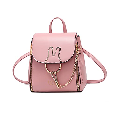 NICOLE & DORIS Damen Rucksack Klein Rucksackhandtasche mit Kette PU Leder Rucksack Elegant Wasserdicht Cityrucksack Casual Daypack Tagesrucksack für Mädchen Rosa von NICOLE & DORIS