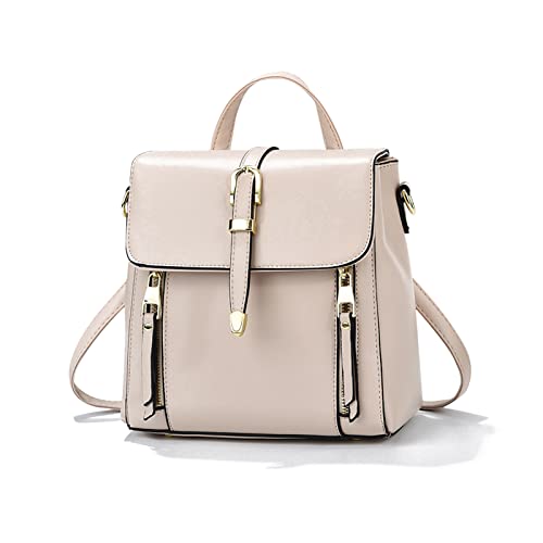 NICOLE & DORIS Damen Rucksack Klein Rucksäcke Handtasche Mini Rucksack PU Leder Umhängetasche Casual Daypack Cityrucksack Mädchen Rucksack mit Klappe Aprikose von NICOLE & DORIS