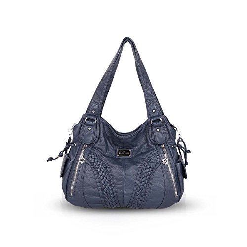 NICOLE & DORIS Damen Schultertasche Groß Hobo Tasche PU Leder Fashion Casual Handtasche Designer Tote Bag with Zipper Blau 3 von NICOLE & DORIS