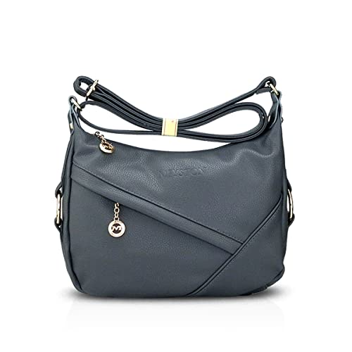 NICOLE & DORIS Damen Schultertasche Weiche Leder Frauen Umhängetasche Handtasche Damen Crossbody Messenger Tasche mit Reißverschluss Grau von NICOLE & DORIS