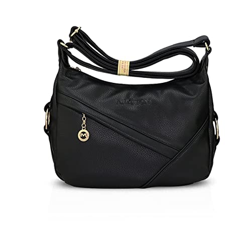 NICOLE & DORIS Damen Schultertasche Weiche Leder Frauen Umhängetasche Handtasche Damen Crossbody Messenger Tasche mit Reißverschluss Schwarz von NICOLE & DORIS
