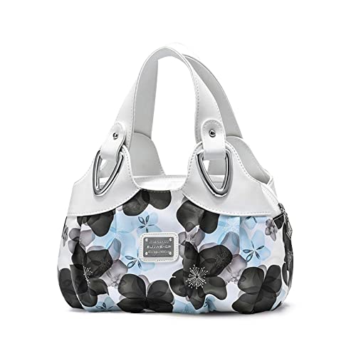 NICOLE & DORIS Damen Schultertaschen Elegant Handtaschen Damen Taschen Frauen Umhängetasche Shopper Taschen PU Leder Weiche Tote Bag für Büro Einkauf Reise Blaue Blume von NICOLE & DORIS