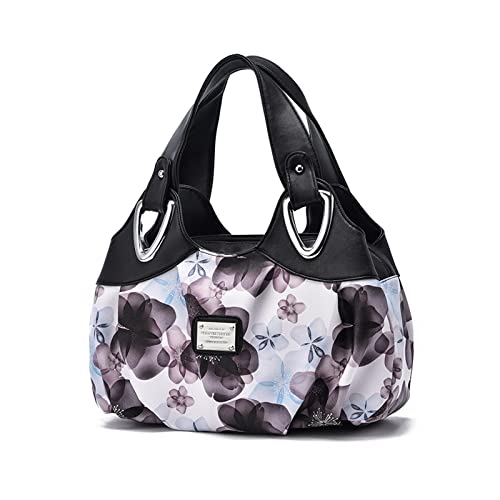 NICOLE & DORIS Damen Schultertaschen Elegant Handtaschen Damen Taschen Frauen Umhängetasche Shopper Taschen PU Leder Weiche Tote Bag für Büro Einkauf Reise Lila Blume von NICOLE & DORIS