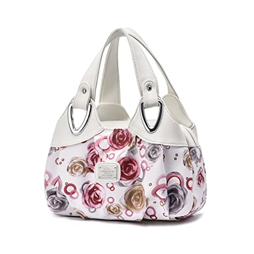 NICOLE & DORIS Damen Schultertaschen Elegant Handtaschen Damen Taschen Frauen Umhängetasche Shopper Taschen PU Leder Weiche Tote Bag für Büro Einkauf Reise Rote Rose von NICOLE & DORIS