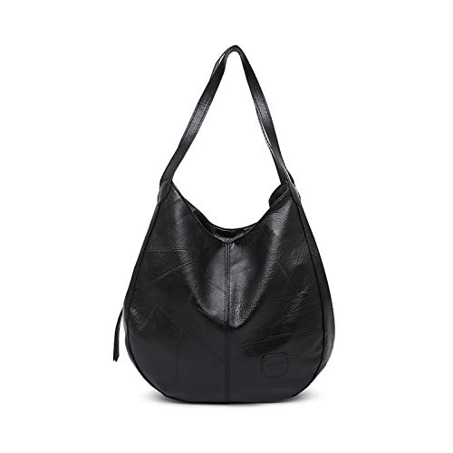 NICOLE & DORIS Damen Tasche Mode Handtasche Weiches Leder Henkeltasche Retro Shopper Casual Umhängetasche Frauen Designer Schultertasche Schwarz von NICOLE & DORIS