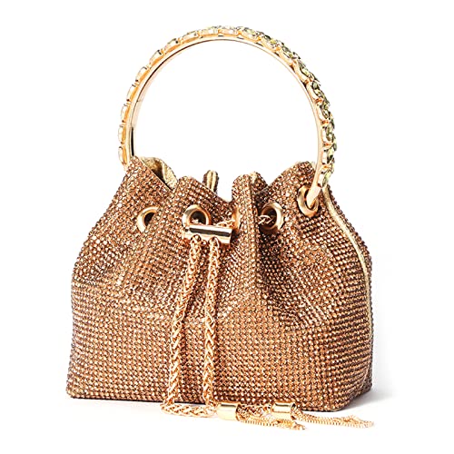 NICOLE & DORIS Damen Tasche Strass Elegant Handtasche Clutch Taschen Glitzer Abendtasche Eimertasche Geldbörse Strasssteine Schultertasche Tasche für Hochzeit Party Freizeit Gold von NICOLE & DORIS