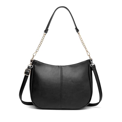 NICOLE & DORIS Damen Tasche Umhängetasche Handtasche Schultertasche Leder PU Crossbody Bag Damen Multifunktionale Messenger Bag Satchel Tasche mit 2 Schulterriemen Schwarz von NICOLE & DORIS