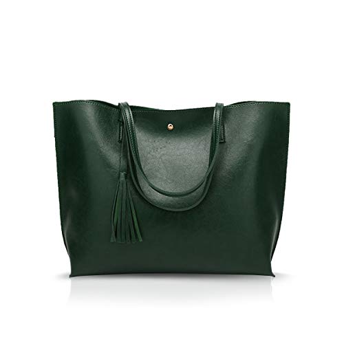 NICOLE&DORIS Damen Tote Tasche Handtasche Schultertasche aus PU-Leder Umhängetaschen Mode große Handtasche Dunkelgrün von NICOLE & DORIS
