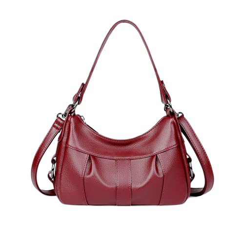 NICOLE & DORIS Damen Umhaengetasche Casual Schultertaschen Weiche Leder PU Handtasche Crossbody Bag Handytasche Kuriertaschen für Arbeit Schule Shopper Rot von NICOLE & DORIS