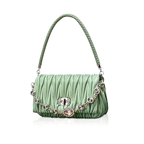 NICOLE & DORIS Damen Umhängetasche Kleine Handtasche mit Kette Schulterriemen Abendtasche Elegant Schultertasche PU Leder Frauen Kuriertaschen Geldbörse Grün von NICOLE & DORIS