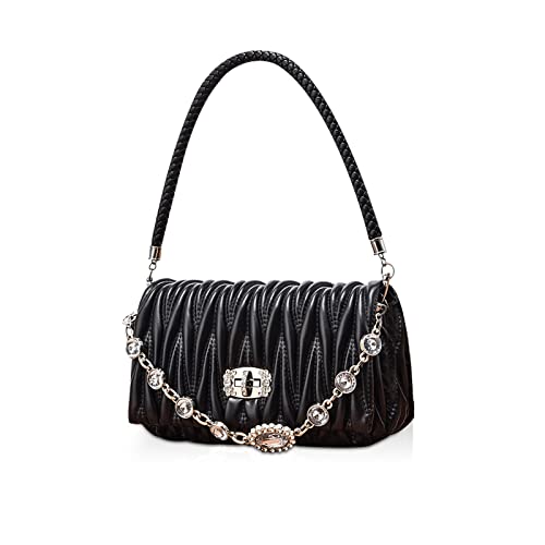 NICOLE & DORIS Damen Umhängetasche Kleine Handtasche mit Kette Schulterriemen Abendtasche Elegant Schultertasche PU Leder Frauen Kuriertaschen Geldbörse Schwarz von NICOLE & DORIS