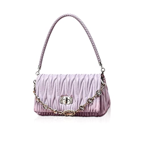 NICOLE & DORIS Damen Umhängetasche Kleine Handtasche mit Kette Schulterriemen Abendtasche Elegant Schultertasche PU Leder Frauen Kuriertaschen Geldbörse Violett von NICOLE & DORIS