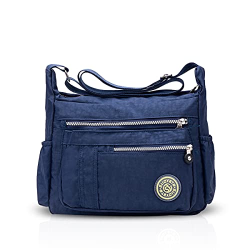 NICOLE & DORIS Damen Umhängetasche Lässige Schultertasche Frauen Handtasche Reißverschluss Tasche mit Mehreren Taschen Crossbody Messenger Bag Nylon Dunkelblau von NICOLE & DORIS