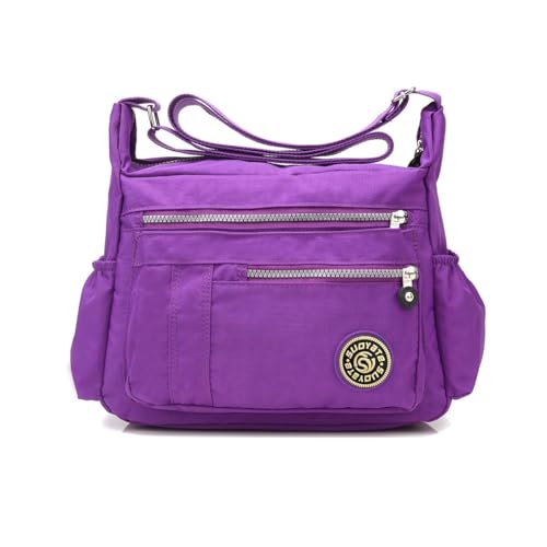 NICOLE & DORIS Damen Umhängetasche Lässige Schultertasche Frauen Handtasche Reißverschluss Tasche mit Mehreren Taschen Crossbody Messenger Bag Nylon Dunkelviolett von NICOLE & DORIS