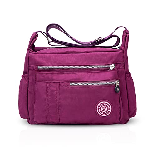 NICOLE & DORIS Damen Umhängetasche Lässige Schultertasche Frauen Handtasche Reißverschluss Tasche mit Mehreren Taschen Crossbody Messenger Bag Nylon Helles Lila von NICOLE & DORIS