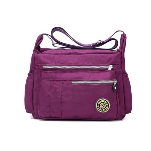 NICOLE & DORIS Damen Umhängetasche Lässige Schultertasche Frauen Handtasche Reißverschluss Tasche mit Mehreren Taschen Crossbody Messenger Bag Nylon Helles Lila von NICOLE & DORIS