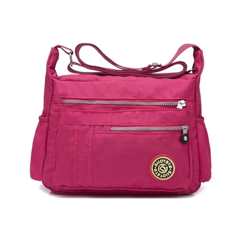 NICOLE & DORIS Damen Umhängetasche Lässige Schultertasche Frauen Handtasche Reißverschluss Tasche mit Mehreren Taschen Crossbody Messenger Bag Nylon Rosa von NICOLE & DORIS