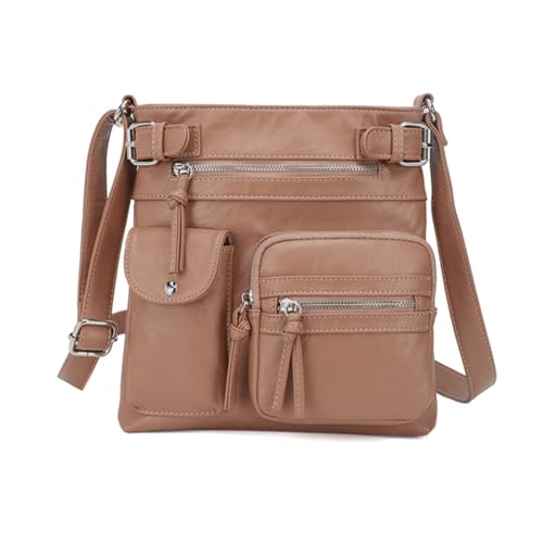 NICOLE & DORIS Damen Umhängetasche Lässige Schultertasche Weiche Ledertasche Vintage Handtasche mit Mehreren Taschen für Die Schule Shopper Rosa von NICOLE & DORIS