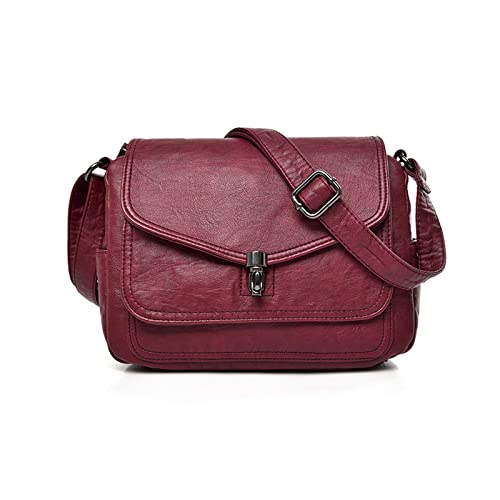 NICOLE & DORIS Damen Umhängetasche Mehreren Taschen Handtaschen Crossbody Retro Schultertasche PU Leder Frauen Satchel Tasche Leichte Messenger Bag Rot von NICOLE & DORIS