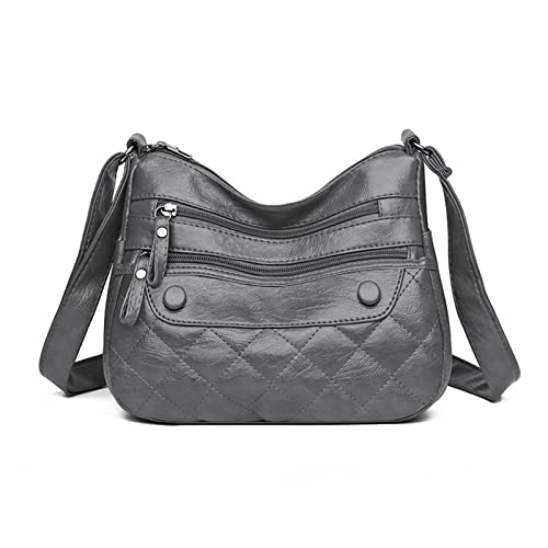 NICOLE & DORIS Damen Umhängetasche Weiche Leder Schultertasche Satchel Handtasche Damen Kuriertaschen Crossbody Bag Retro Messenger Tasche mit Vielen Fächern Grau3 von NICOLE & DORIS