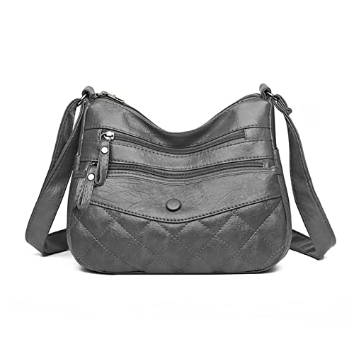 NICOLE & DORIS Damen Umhängetasche Weiche Leder Schultertasche Satchel Handtasche Damen Kuriertaschen Crossbody Bag Retro Messenger Tasche mit Vielen Fächern Grau5 von NICOLE & DORIS