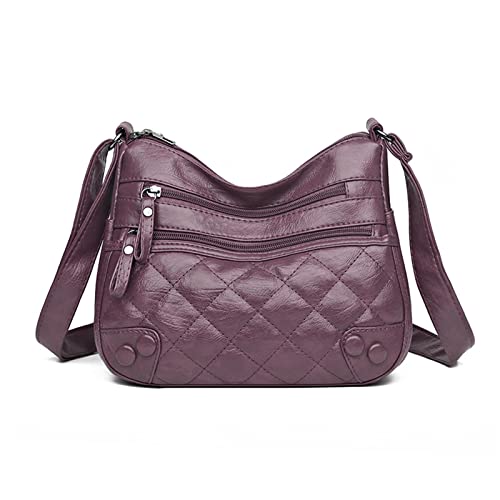 NICOLE & DORIS Damen Umhängetasche Weiche Leder Schultertasche Satchel Handtasche Damen Kuriertaschen Crossbody Bag Retro Messenger Tasche mit Vielen Fächern Lila1 von NICOLE & DORIS