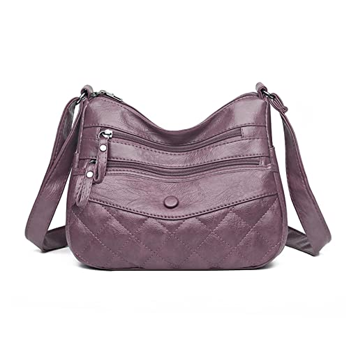 NICOLE & DORIS Damen Umhängetasche Weiche Leder Schultertasche Satchel Handtasche Damen Kuriertaschen Crossbody Bag Retro Messenger Tasche mit Vielen Fächern Lila5 von NICOLE & DORIS