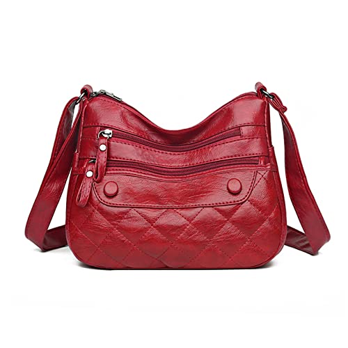 NICOLE & DORIS Damen Umhängetasche Weiche Leder Schultertasche Satchel Handtasche Damen Kuriertaschen Crossbody Bag Retro Messenger Tasche mit Vielen Fächern Rot3 von NICOLE & DORIS