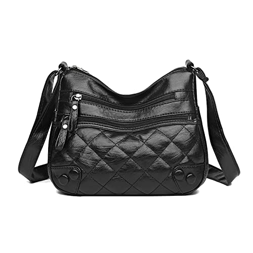 NICOLE & DORIS Damen Umhängetasche Weiche Leder Schultertasche Satchel Handtasche Damen Kuriertaschen Crossbody Bag Retro Messenger Tasche mit Vielen Fächern Schwarz1 von NICOLE & DORIS