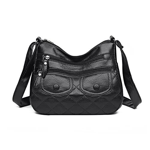 NICOLE & DORIS Damen Umhängetasche Weiche Leder Schultertasche Satchel Handtasche Damen Kuriertaschen Crossbody Bag Retro Messenger Tasche mit Vielen Fächern Schwarz4 von NICOLE & DORIS