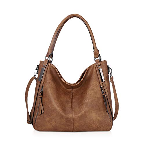 NICOLE & DORIS Handtasche Damen Umhängetasche Weiche Leder Taschen Groß Schultertasche Retro Henkeltasche Hobo Bag Shopper Damen Tragetasche mit Mehreren Taschen Braun von NICOLE & DORIS