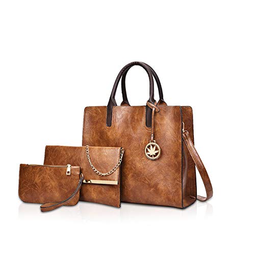 NICOLE & DORIS Damen handtaschen 3 Stück Leder handtasche für Damen aus Leder Totes + Crossbody + Geldbörse Braun von NICOLE & DORIS