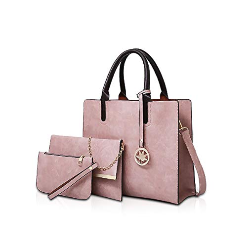 NICOLE & DORIS Damen handtaschen 3 Stück Leder Handtasche für Damen aus Leder Totes + Crossbody + Geldbörse Rosa von NICOLE & DORIS