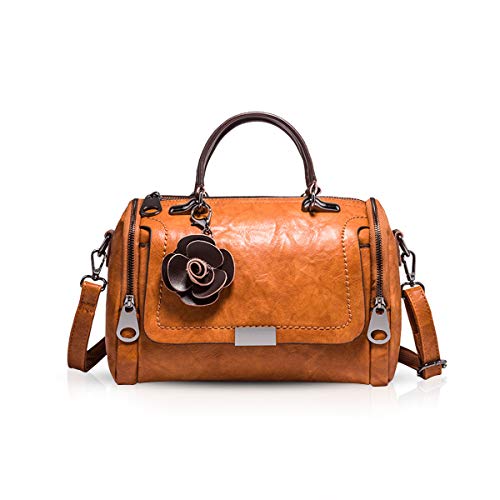 NICOLE & DORIS Damen handtaschen Frauen Retro Tasche PU Leder Schultertasche Vintage Top Griff Klein Blumen Crossbody Umhängetasche für Damen Braun von NICOLE & DORIS