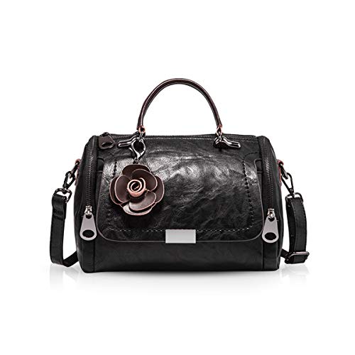 NICOLE & DORIS Damen handtaschen Frauen Retro Tasche PU Leder Schultertasche Vintage Top Griff Klein Blumen Crossbody Umhängetasche für Damen Schwarz von NICOLE & DORIS