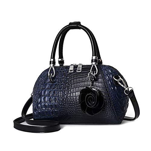 NICOLE & DORIS Handtasche Damen Klein Retro Umhängetaschen Henkeltasche Kroko Optik Schultertaschen PU Leder Tasche mit Blumen Anhänger Navy blau von NICOLE & DORIS