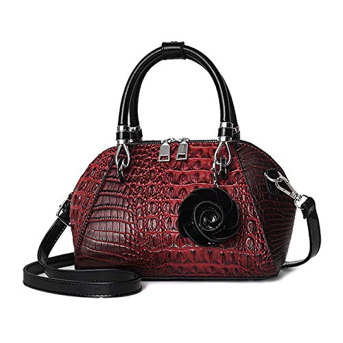 NICOLE & DORIS Handtasche Damen Klein Retro Umhängetaschen Henkeltasche Kroko Optik Schultertaschen PU Leder Tasche mit Blumen Anhänger rot von NICOLE & DORIS