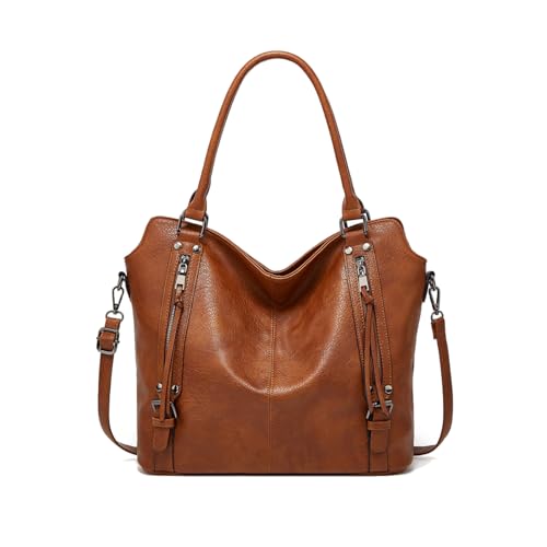 NICOLE & DORIS Damen handtaschen Stilvolle Damen Hobo Umhängetaschen mit großer Kapazität Schultertasche aus PU-Leder Braun von NICOLE & DORIS