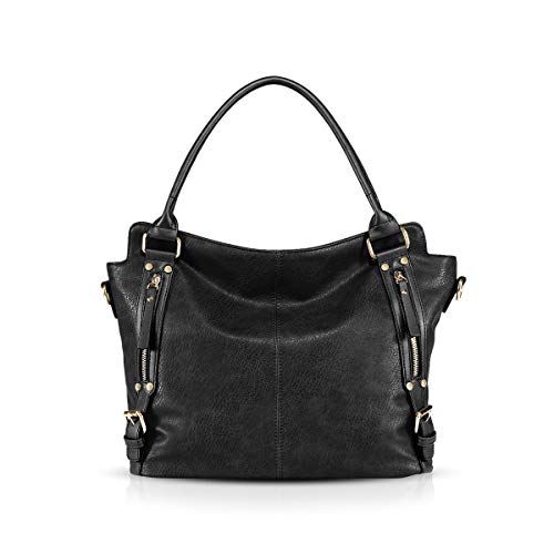 NICOLE & DORIS Damen handtaschen Stilvolle Damen Hobo Umhängetaschen mit großer Kapazität Schultertasche aus PU-Leder Schwarz von NICOLE & DORIS