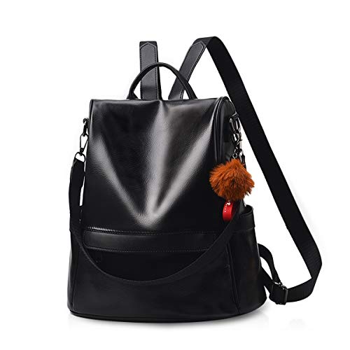 NICOLE & DORIS Damen rucksack Schultertaschen für Frauen Kunst Leder Rucksack Wasserdichter Reiserucksack Tagesrucksack große Kapazität Anti-Diebstahl Schwarz von NICOLE & DORIS