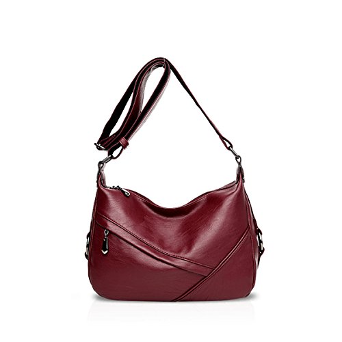 Nicole & Doris Damen Umhängetasche Crossbody Casual Schultertasche PU Leder Weiche Satchel Handtasche wasserdichte Messenger Tasche Weinrot von NICOLE & DORIS