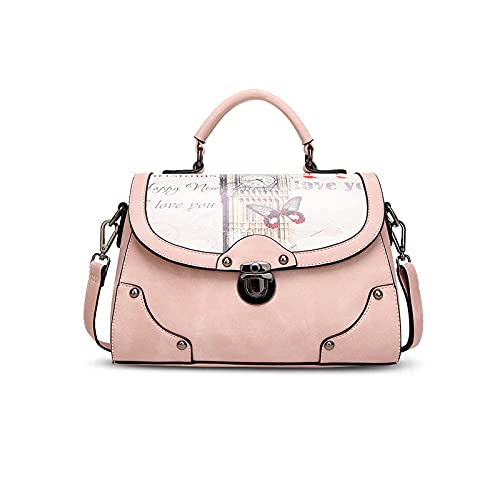 NICOLE&DORIS Elegant Stilvoll Damen Handtaschen Tote Umhängetasche Schultertaschen Henkeltaschen Tasche Crossbody Bag Multifunktion Wasserdicht Dauerhaft PU Rosa von NICOLE & DORIS