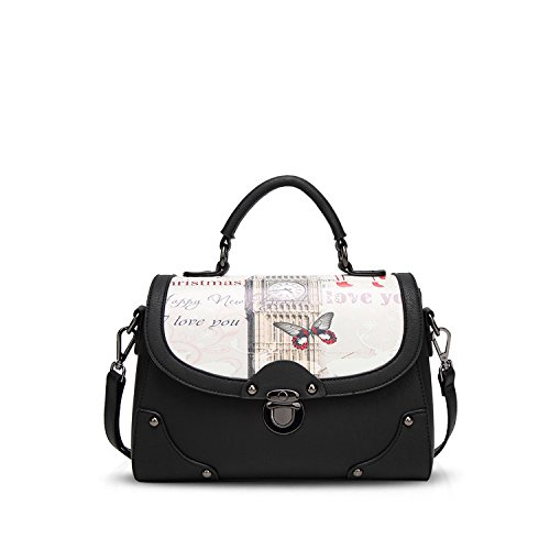 NICOLE&DORIS Elegant Stilvoll Damen Handtaschen Tote Umhängetasche Schultertaschen Henkeltaschen Tasche Crossbody Bag Multifunktion Wasserdicht Dauerhaft PU Schwarz von NICOLE & DORIS