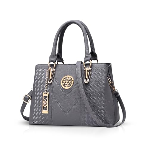 NICOLE & DORIS Elegant Taschen Stillvoll Damen Handtaschen Umhängetasche Shopper Frauen Schultertaschen Henkeltaschen PU Leder Tasche mit Anhänger Geschenke Grau von NICOLE & DORIS